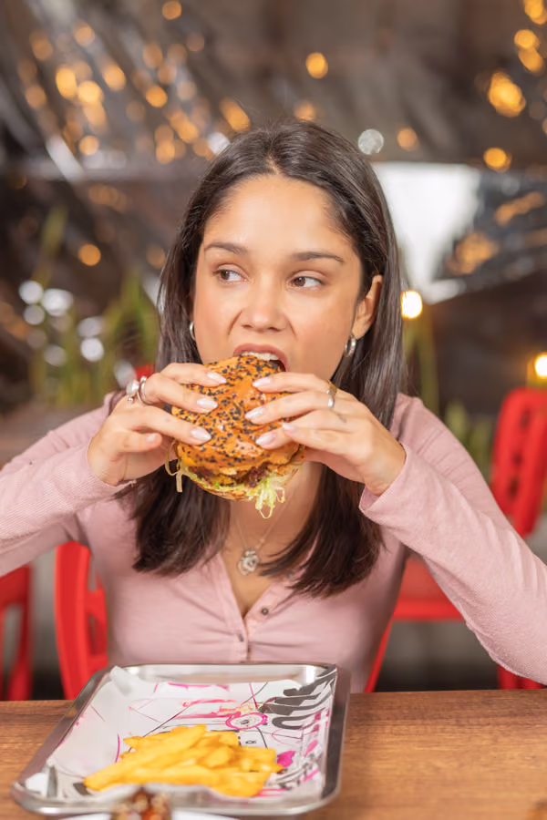 Enjoying a burger
